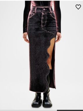 PH5 Black Asymmetrical Scalloped Denim Skirt
